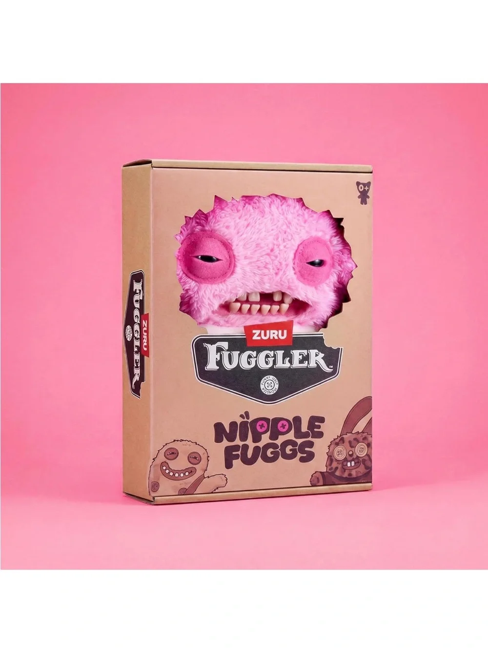 Zuru Nipple Fuggs Pink Plush Monster Toy with Button Belly - Kids Plush Creature